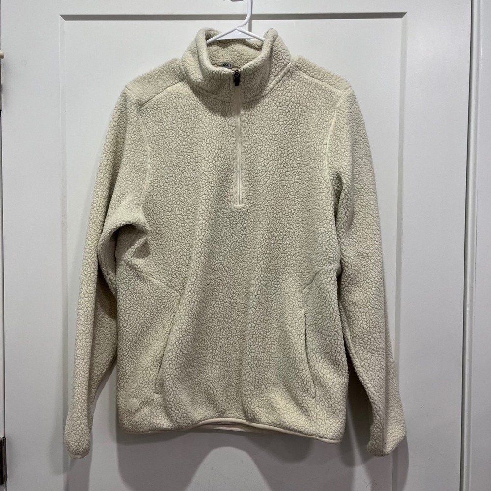 Cuts Clothing Mens Sherpa Fleece Quarter Zip Pullover Cream Size Medium